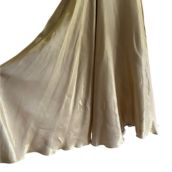 Vtg Gloria 100% Silk Gold Sleeveless A-Line Tool Maxi Dress Sz Small - Picture 7 of 16